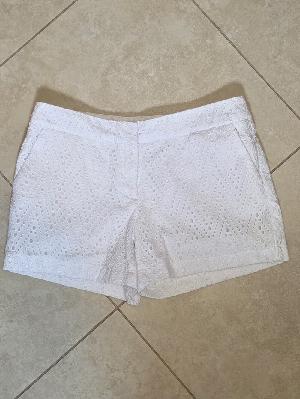 Saint Tropez West White Eyelet High-Waist Shorts, Size 8